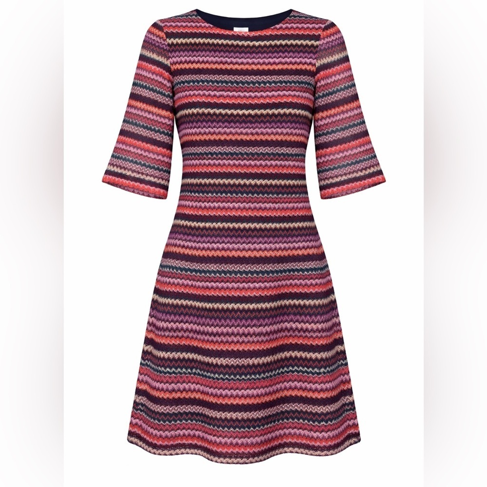 Sandra Darren Striped Knit Sweater Dress Size S NWT Wine Rust 3/4 Sleeve